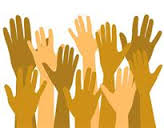 picture of multiple hands raised in the air - logo for Volunteer Advocacy Project